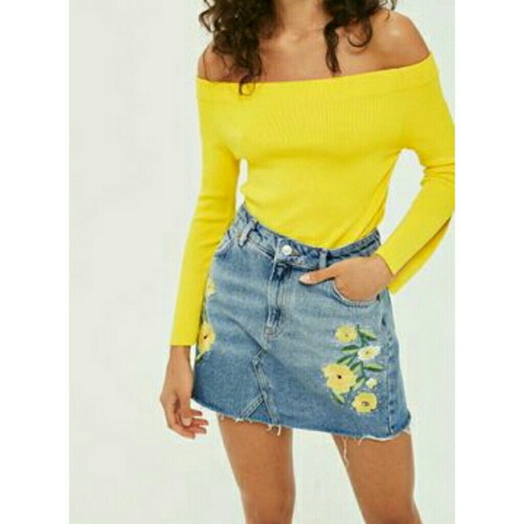 yellow denim skirt topshop